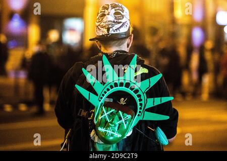 WASHINGTON D.C. NOVEMBER 3- General Atmosphere of a late-night protest on November 3, 2020 in Washington, DC on Election Day. Photo: Chris Tuite/ImageSPACE/MediaPunch Stock Photo