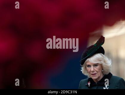 The Duchess of Cornwall, Patron of The Poppy Factory, during a visit to the Field of Remembrance, in its 92nd year, at Westminster Abbey in London, ahead of Armistice Day. Stock Photo