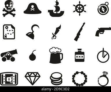 Pirate Icons Black & White Set Big Stock Vector
