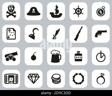 Pirate Icons Black & White Flat Design Set Big Stock Vector