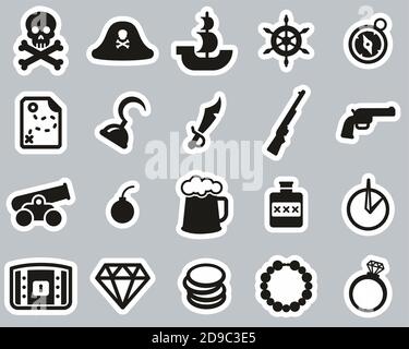 Pirate Icons Black & White Sticker Set Big Stock Vector