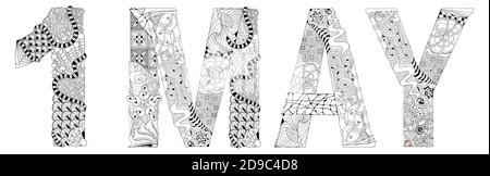 Word 1 MAY. Vector decorative zentangle object for coloring Stock Vector