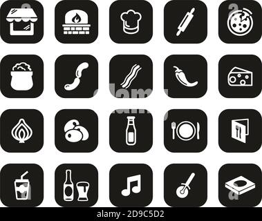 Pizzeria Or Pizza Restaurant Icons White On Black Flat Design Set Big Stock Vector