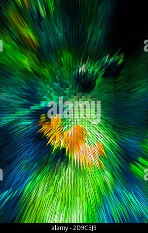 Crew multicolored abstraction with effect of extrusion with orange and green Stock Photo