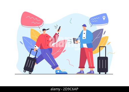 Two guys tourists looking for a way in their phones Stock Vector