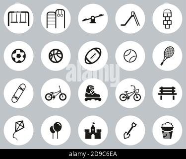 Playground Or Park Icons Black & White Flat Design Circle Set Big Stock Vector