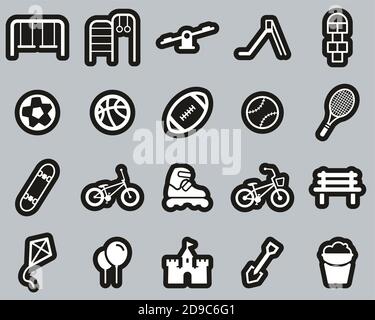 Playground Or Park Icons White On Black Sticker Set Big Stock Vector