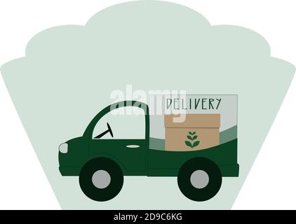 Online order and food or product express delivery concept. Isolated vector illustrations for food truck, vegan cafe, restaurant and natural organic fo Stock Vector