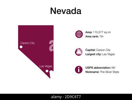 Map of state with political demographic information and biggest cities Stock Photo