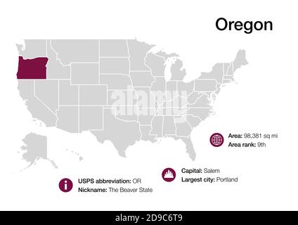 Oregon, OR, political map with the capital Salem. State in the Pacific  Northwest region of the Western United States of America Stock Photo - Alamy