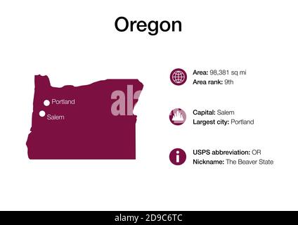 Oregon, OR, political map with the capital Salem. State in the Pacific  Northwest region of the Western United States of America Stock Photo - Alamy