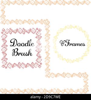 Vector round and square frames and hand drawn brush for them. Vector isolated illustration. Brush is included in eps. Stock Vector