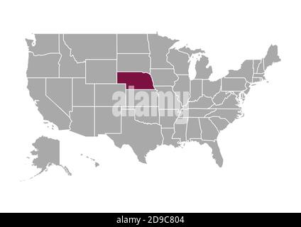 Map of Nebraska compared to the other United States of America Stock Photo