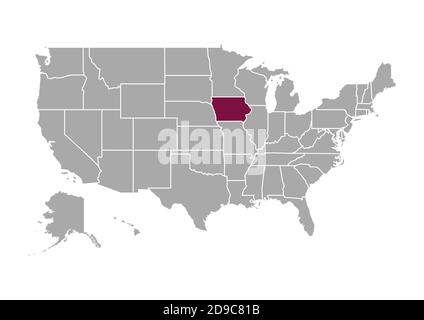 Map of Iowa compared to the other United States of America Stock Photo