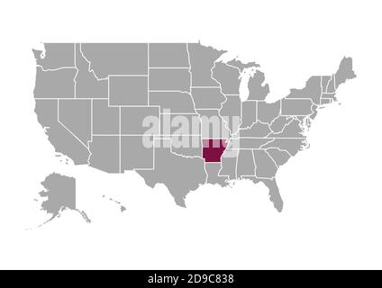 Map of Arkansas compared to the other United States of America Stock Photo
