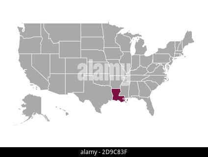 Map of Louisiana compared to the other United States of America Stock Photo