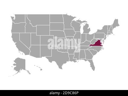 Map of Virginia compared to the other United States of America Stock Photo