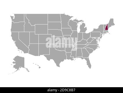 Map of New Hampshire compared to the other United States of America Stock Photo