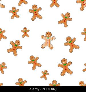 Gingerbread man seamless pattern. Christmas cookies repeated wallpaper. Ornamental wrapping paper tile. Illustration of cartoon smiling character back Stock Vector