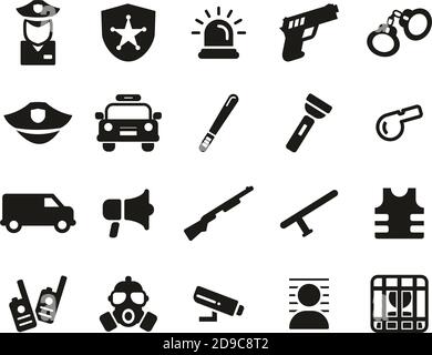 Police Or Police Force Icons Black & White Set Big Stock Vector
