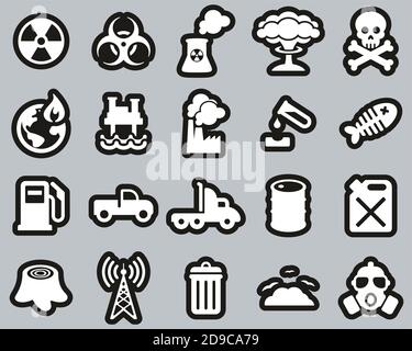 Pollution Or Contamination Icons White On Black Sticker Set Big Stock Vector