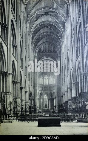 A historical view of the interior and nave of Rouen Cathedral in Rouen, Normandy, France, taken from a postcard c.1900s. Stock Photo