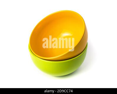 Two bowls on a white background. Trading platform. Stock Photo