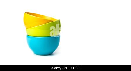 Plates isolated on white. Panorama, side view. Stock Photo