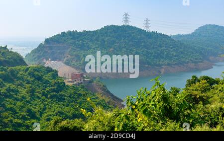 Aerial view of Upper Dam at Ajodhya Hills. Stock Photo