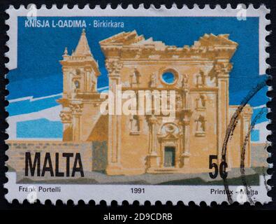 Parish Church of the Assumption of St Mary, Birkirkara, Malta - 5c postage stamp Stock Photo