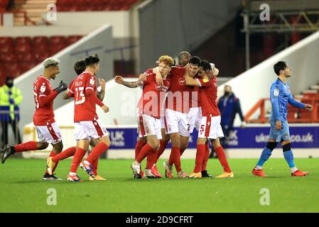 Nottingham Forest's Scott McKenna celebrates scoring his side's first goal of the game during the Sky Bet Championship match at the City Ground, Nottingham. Stock Photo