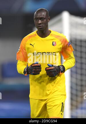 Rennes' Alfred Gomis during the UEFA Champions League Group E match at Stamford Bridge, London. Stock Photo