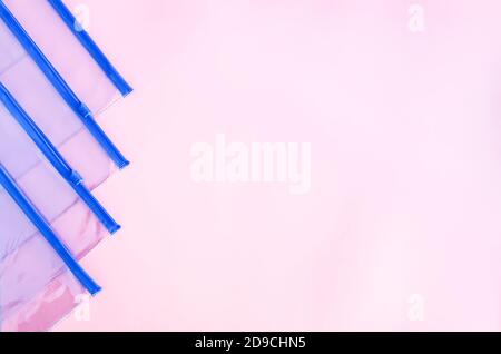 Plastic transparent zipper bags on soft light background Stock Photo