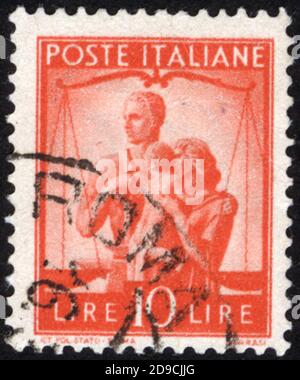 Postage stamps of the Italy. Stamp printed in the Italy. Stamp printed by Italy. Stock Photo