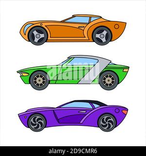 Set of sports cars. Sedan cars. Colored icons. Stock Vector