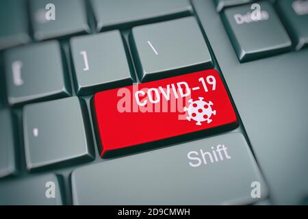 Close up of a keyboard key to be pressed in the event of a covid-19 alarm Stock Photo