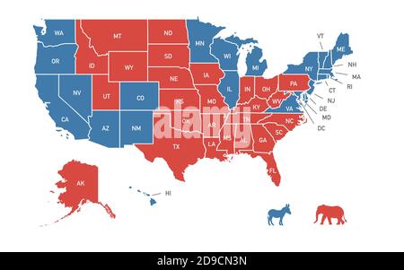 Map of 2020 United States presidential election results per state Stock Photo