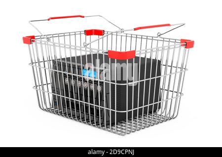 Network-attached storage inside shopping basket, 3D rendering isolated on white background Stock Photo