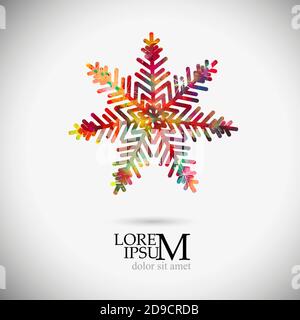 A multi-colored abstraction of a snowflake. Merry Christmas. Mixed media. Vector illustration Stock Vector
