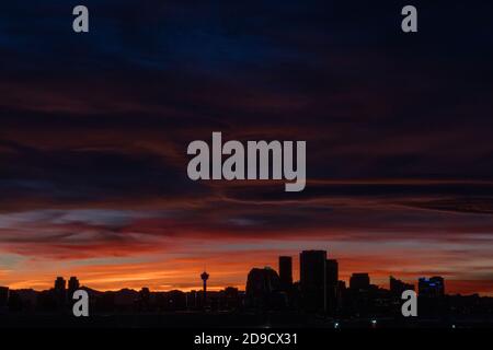 Skyline sunset in Calgary Alberta Canada Stock Photo