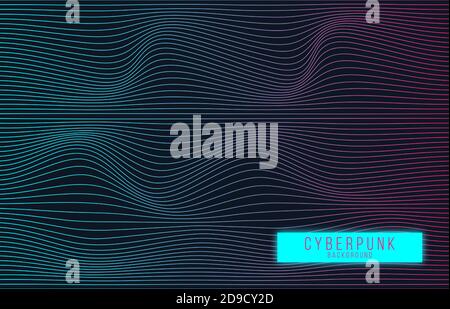 Vector image of distorted holographic pearly neon mesh. Vaporwave synthwave cyberpunk illustration Stock Vector