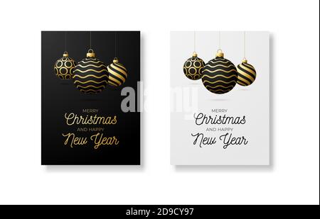Merry Christmas and Happy New Year lettering template. Monochrome greeting card or invitation. Winter holidays related typographic quote. Vector vinta Stock Vector