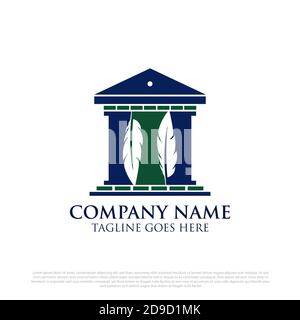 Law firm consultant logo vector illustrations with feather and pillar greek element design Stock Vector