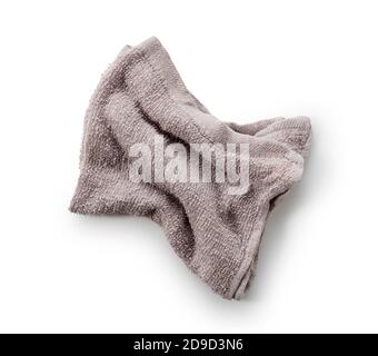 A gray rag on a white background. The view from above. Stock Photo