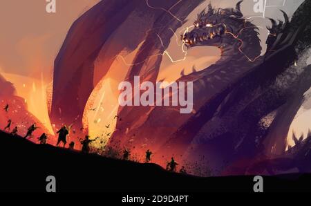 Digital illustration painting design style big monster invading big city  Stock Photo - Alamy