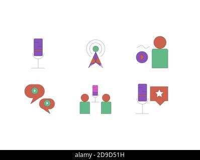 Podcast Icon Set with Colorful style. Vector Template, Radio Show and communication concept Stock Vector