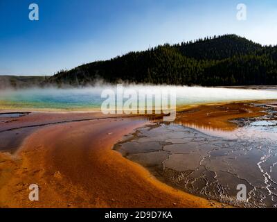 Grand Prismatic Spring, the largest hot spring in the USA and a star geothermal attraction at Yellowstone National Park, USA