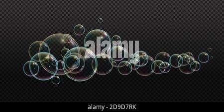 Bath foam soap with neon bubbles isolated vector illustration on transparent background. Colorful cloud of blowing bubbles and soapy foam Stock Vector