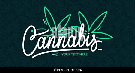 Abstract Hand Written Word Cannabis With Cannabis Leaves Vector Illustration Art Stock Vector