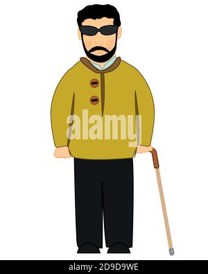 Blind of the person with walking stick in hand Stock Vector